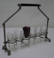 Foto 1: 6 x Art Deco Schnaps-Gläser, in tragbarem Metall-Ständer