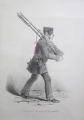 Foto 1: Monogrammierte Bleistift-Zeichnung: Bewaffneter Mann, Proletarier als Antiquitäten-Sammler, Monogramm NZ, Stempel: Gedr. B. J. Höfelich, Wien bei A. O. Witzendorf, um 1900