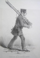 Foto 3: Monogrammierte Bleistift-Zeichnung: Bewaffneter Mann, Proletarier als Antiquitäten-Sammler, Monogramm NZ, Stempel: Gedr. B. J. Höfelich, Wien bei A. O. Witzendorf, um 1900