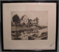 Foto 2: Signierte Graphik - Lithographie: Schloß Lötzen in Fluß-Landschaft, Monogramm OE, datiert 1918