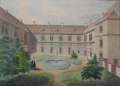 Kolorierte Biedermeier Zeichnungen-Serie: Schloß Pirnitz, Monogramm FR, 1863