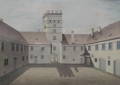 Foto 2: Kolorierte Biedermeier Zeichnungen-Serie: Schloß Pirnitz, Monogramm FR, 1863