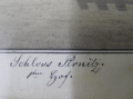 Foto 6: Kolorierte Biedermeier Zeichnungen-Serie: Schloß Pirnitz, Monogramm FR, 1863
