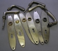 6 x Art Deco Türbeschläge und Türklinken, Eisen verchromt