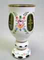 Überfang-Kelch-Glas / Pokal, mit Emaille-Malerei