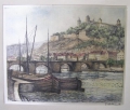 Foto 1: Signierte Graphik - kolorierte Lithographie: Würzburg - Burg-Ansicht mit Fluß und Booten, um 1900