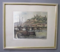Foto 2: Signierte Graphik - kolorierte Lithographie: Würzburg - Burg-Ansicht mit Fluß und Booten, um 1900