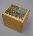 Bemalte Holz Schatulle, um 1900, in Birke, mit Landschaftsbild Worpswede