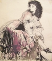Hanna Nagel (1907-1975): "Junges Mädchen im Tanzkleid", aquarellierte Tuschfederzeichnung, signiert und mit Künstler-Stempel