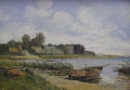 Foto 2: Ernst Franke: Landschaftsbild mit Fischerboot, signiertes Öl Gemälde, um 1900