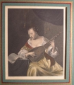 Karl Eulenstein (1892-1981): Lauten-Spielerin, kolorierte Graphik - Stahlstich, nach Gemälde von Frans van Mieris