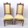 Paar Neobarock Hochlehner Sessel-Stühle, um 1860, Mahagoni, Zopf-Stil