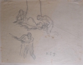 Foto 6: Rudolf Gudden (1863-1935): 7 x Blätter Genre-Zeichnungen, Skizzen zu Dengler / Melker beim Sägen, Bleistift