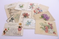 Foto 1: 13 x historische Glückwunsch- / Beileid-Karten, datiert 1917-1969, mit Briefmarken / Poststempeln