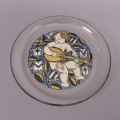 Wiener Werkstätten attr.: Jugendstil Glas Schale / Teller, Hinterglasmalerei in Schwarzlot und Emaille