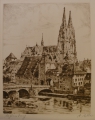 Richard Adler (1906-1977): Graphik - Radierung, Vedute Regensburger Dom "St. Peter"