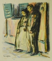 Ernst Bischoff-Culm (1870-1917): Graphik - Farblithographie, Titel "Brand", Straßenszene mit Pärchen