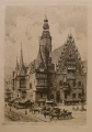 Foto 4: Albrecht Bruck (1874-1964): 4er Satz Graphiken - Originalradierungen, Veduten: Hamburg Fleet an der Reimerstwiete und Michaeliskirche, Danzig Krantor, Breslau Rathaus