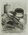 Foto 1: Klaus Büscher (* 1951): Graphik - Lithographie, Titel Lithowerkzeug, datiert 1980