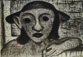Walter Fischer: Graphik - Lithographie, "Bildnis en face", datiert 1967