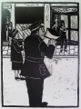Brian Fizzgibbon (* 1952): Graphik - Holzschnitt, Titel "Hamburger Reeperbahn: Huren und Heilsarmee", Druck Taborpresse Berlin 1990