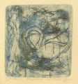 Ingrid Goltzsche-Schwarz (1936-1992): 2 Graphiken - Radierungen, "Blaue Stunde", Vernissage-Einladung "Unzeitgemäßes", datiert 1990