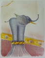 Falko Hamm (* 1939): Graphik - Farblithographie, "Zirkus-Elefant", Druck von 1990