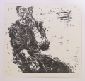Anneliese Hoge (* 1945): Graphik - Holzschnitt, "Sitzender", datiert 1984