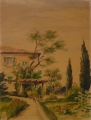 Foto 1: Carl Lorenz (1891-1978): Aquarell-Zeichnung, Italienischer Garten, datiert 1946