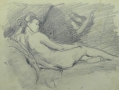 Rudolf Gudden (1863-1935): 4 x Blatt Frauenstudien / Aktdarstellungen, Bleistift, u.a. Motiv nach Ingres-Gemälde, Künstler-Monogramm