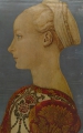 Seidenrollbild, 20. Jahrhundert, nach Piero del Pollaiuolo (1443-1496) "Bildnis einer jungen Frau im Profil" um 1465