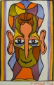 Willi Mühlenhaupt (1907-1977): Graphik - Farblinolschnitt, Doppelbild - "Abstrakter Kopf", datiert 1972