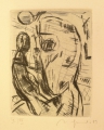 Nuria Quevedo (* 1938): Graphik - Kaltnadel-Radierung, abstrakte Figurenstudie, datiert 1989