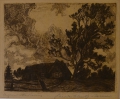 Theodor Schultze-Jasmer (1888-1975): Graphik - Radierung, Landschaft Darß mit Fischerkate