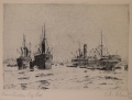 Anton Joseph F. Schütz (1894-1977): Graphik - Radierung, maritime Szene, Titel "Beim Löschen"