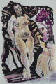 Hans Stein (* 1935): Graphik - Farblithographie, "Liegender Frauenakt in Rosé", Druck von 1990