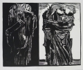Volker Stelzmann (* 1940): Graphik - Holzschnitt, "Äskulap und Muse", datiert 1974