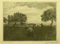 Hans Thoma (1839-1924): Graphik - Radierung, "Auf dem Felde", von 1922/23