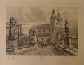 Hugo Ulbrich (1867-1928): Graphik - Radierung, Vedute - Figurenbrücke und Kirche in Glatz