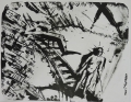 Kornelius Wilkens (* 1951): Graphik - Lithographie, "Ohne Titel" - "Expressiver Akt an Gleisen", Druck von 1990