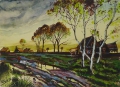 F. Ziegler: Aquarell-Zeichnung, Landschaft mit Schäfer - "Abendstimmung", datiert 1925