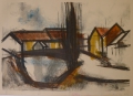 Ondrácek attr.: Druck mit Kohle und Fettstift überzeichnet, Landschaft, wohl Tschechoslowakei, datiert 1967