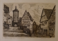 Unbekannt: signierte Graphik - Radierung, Vedute Rothenburg o. d. Tauber - Plönlein, um 1900