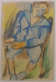Unbekannt: Paar Zeichnungen als Eigenentwurf auf Postkarte, Aquarell und Fettstift, Figuren-Studien, Anfang 20. Jahrhundert