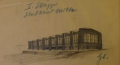 Unbekannt: Bleistift-Zeichnung, Architektur-Skizze "Stadttor Mitte", Signaturkürzel "Gl.", 20. Jahrhundert