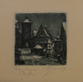 Foto 1: Unbekannt: signierte Graphik - Radierung, Vedute Rothenburg o.d. Tauber - Plönlein, Initialen DG, um 1900