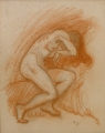 Rudolf Gudden (1863-1935): Rötel-Zeichnung, Frauenakt, Künstler-Monogramm