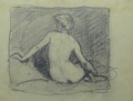 Rudolf Gudden (1863-1935): Bleistift-Zeichnung, Rückenakt-Studie, Motiv nach Ingres-Gemälde, Künstler-Monogramm