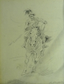 Adolf Kessler (1890-1974): Bleistift-Zeichnung, Reiter mit Lanze zu Pferd