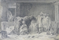 Friedrich Voltz (1817-1886): Bleistift-Zeichnung, ländliche Stallszene, Münchner Schule